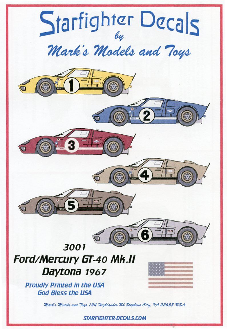 Starfighter Decals 3001 1/32 Ford GT40 MkII Daytona 1967