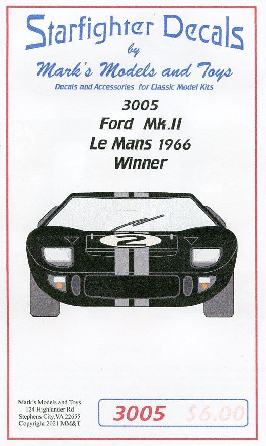 Starfighter Decals 3005 1/32 Ford GT MK II 1966 Le Mans winner