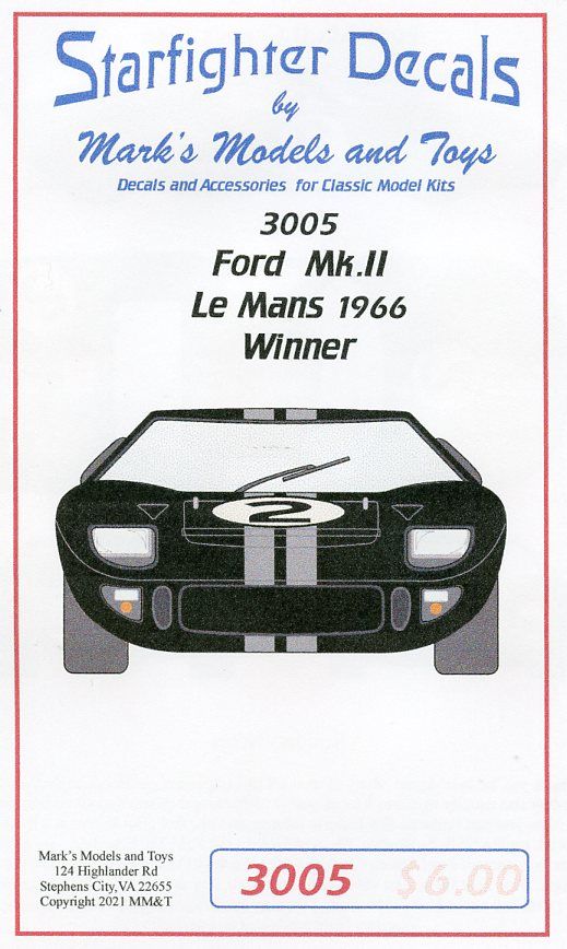 Starfighter Decals 3005 1/32 Ford GT MK II 1966 Le Mans winner Starfighter Decals 3005 1/32 Ford GT MK II 1966 Le Mans winner