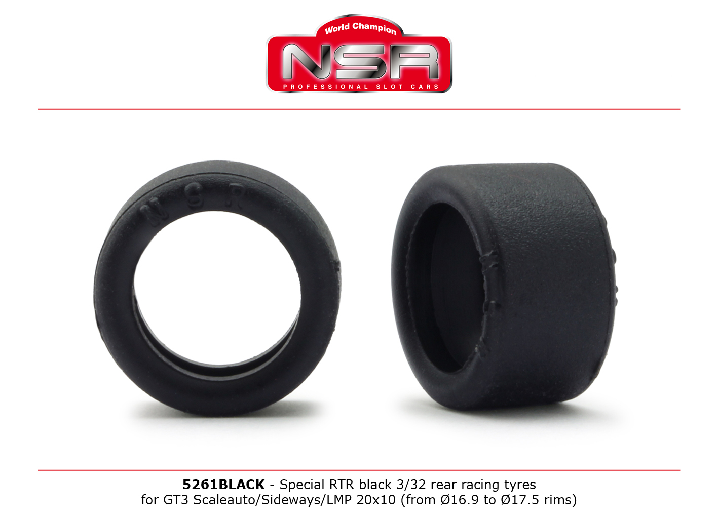 NSR 5261 Slick GT3 RED Rear 20 x 10mm Tires, 4/pk