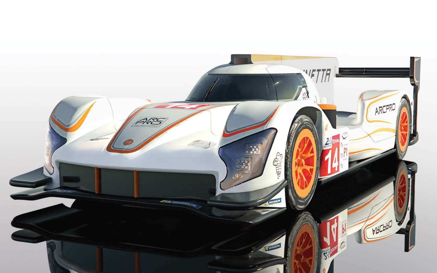 C4061 Scalextric Ginetta G60-LT-P1 No.14, White/Orange C4061 Scalextric Ginetta G60-LT-P1 No.14, White/Orange